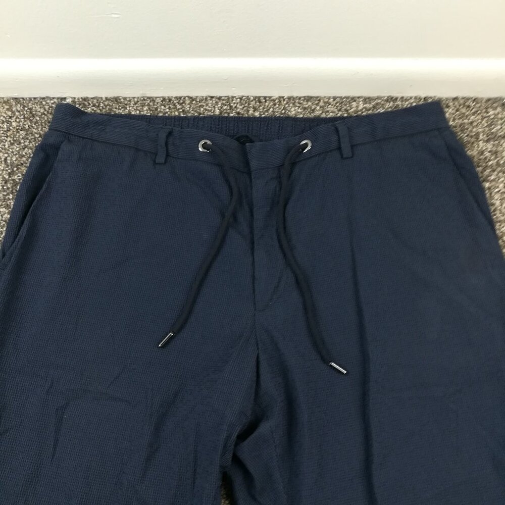 Hugo Boss Pants Seersucker Micro Gingham Checked Blue 38x31 Slim Fit Stretch